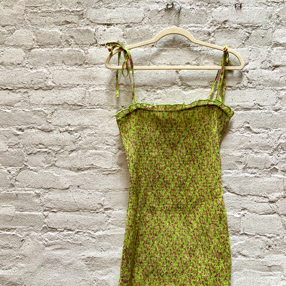 Blue Blush Smocked Green Floral Dress NWOT